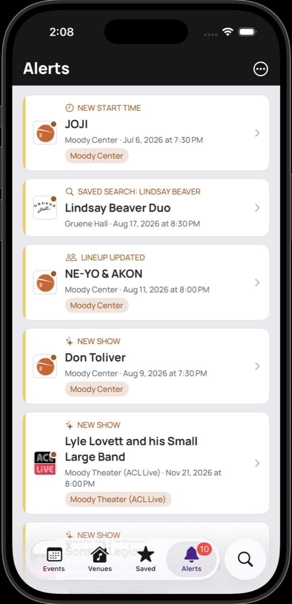 VenueBeat alerts
